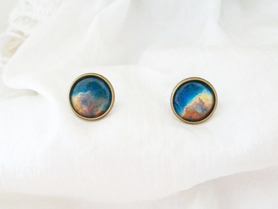 galaxy universe space cabochon earring studs hipster new age