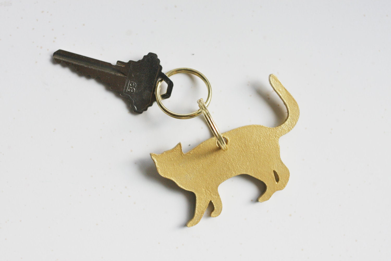 gold cat leather keychain