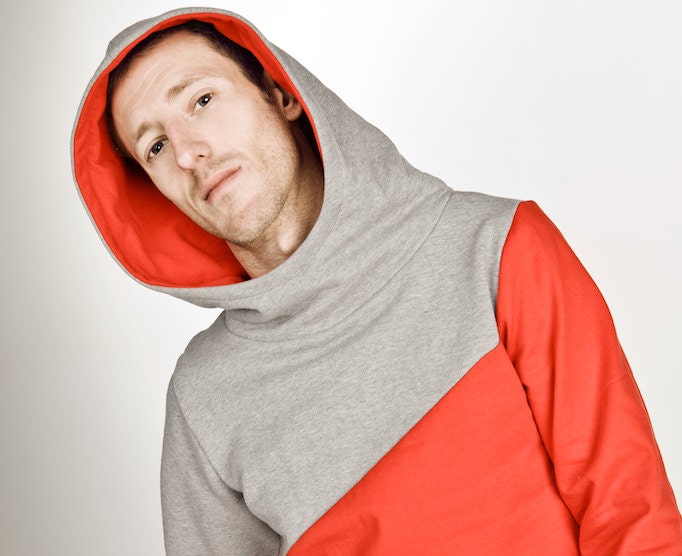 hoody / sweater /jumper "männertreu", red - grey