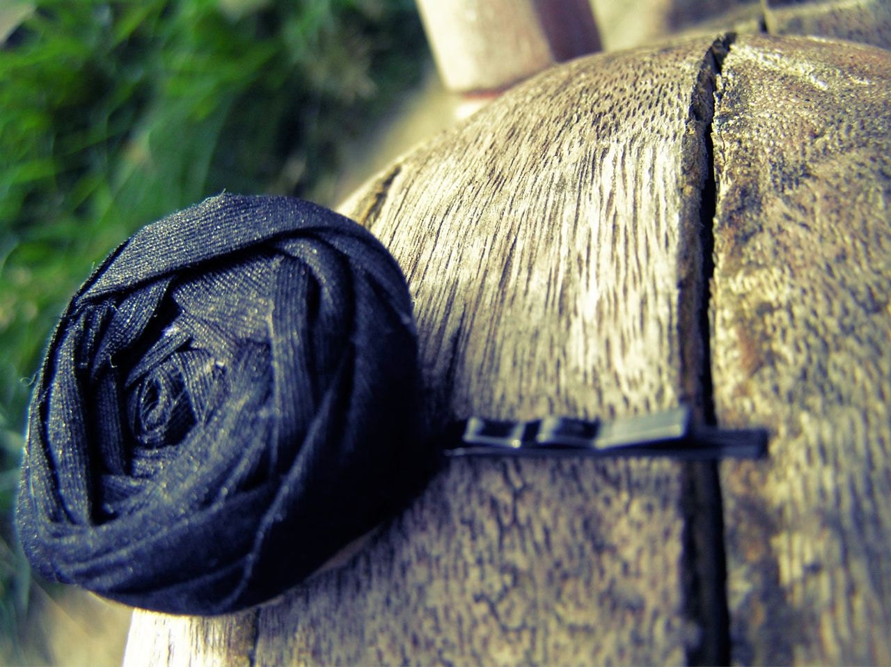 Black Pepper Vintage Rosette Bobby Black Silk Rosette Flower Bobby Pin , for Her