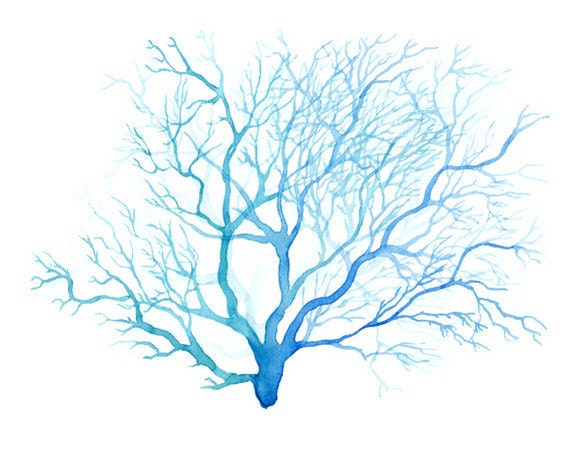 Original watercolor painting - Blue Coral Sea Fan