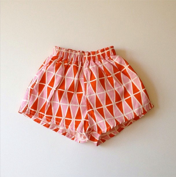 1950's Geo Swim Trunks/Shorts, Pink & Orange - Size 2-3x (toddler) - familythreadla