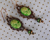 Handmade Beaded Earrings, Gothic Day of the Dead Dangling earrings, jewelry HALLOWEEN Gothic Lady Lolita Green