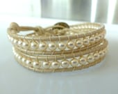 Swarovski Pearl with Metallic Leather -  Chan Luu Wrap Bead Bracelet