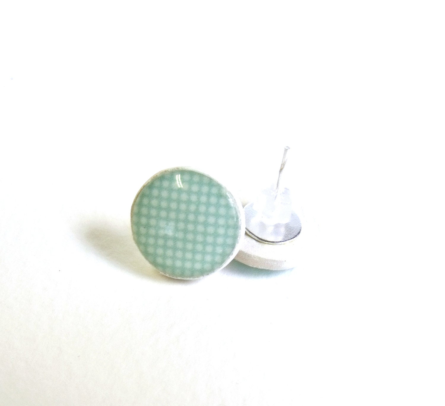 Gryed jade polka dots earring studs ear post polymer clay resin and silver