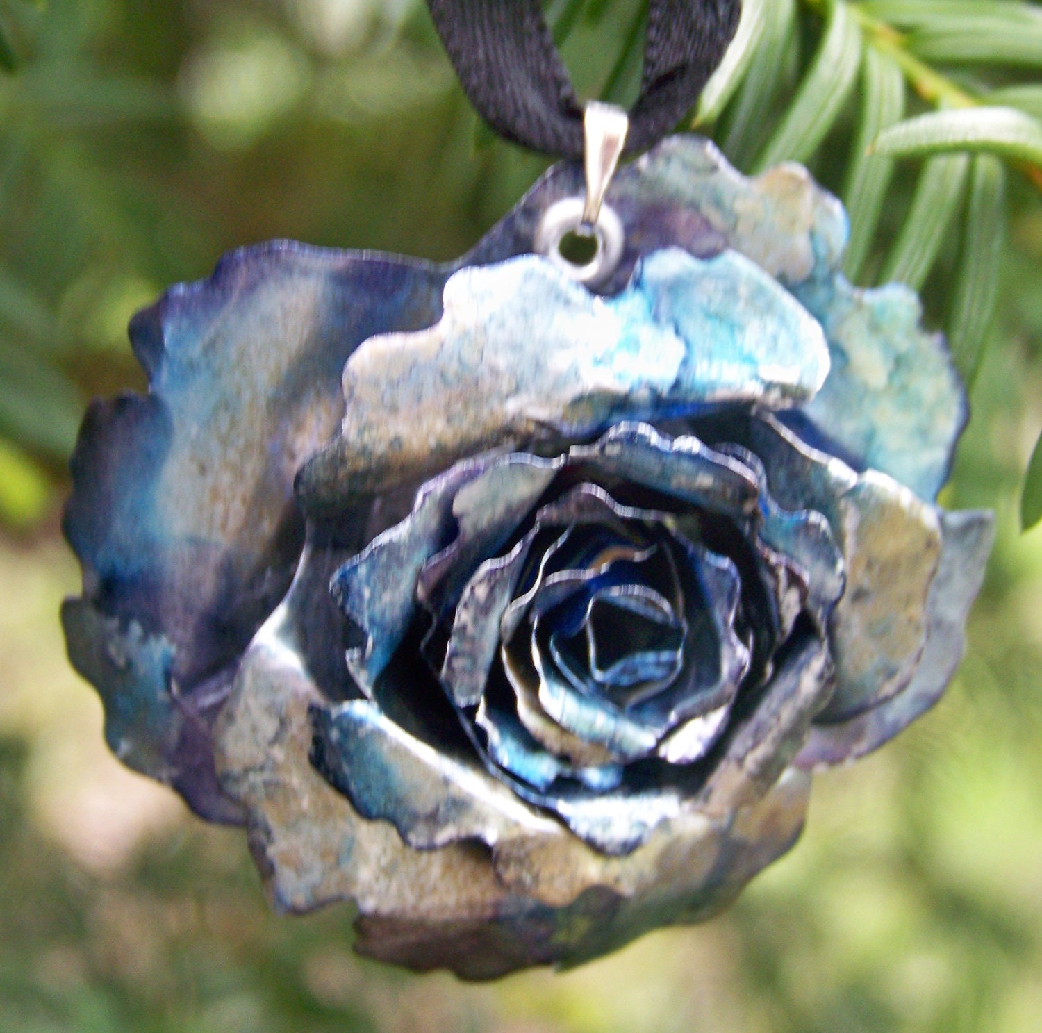 Upcycled Jewelry, Recycled Soda Can Rose Pendant-19