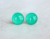 AQUA  - Stud Earrings - Teal Green Earrings - Aqua Earrings - Small Round Earrings - Spring Fashion by Ear Sugar