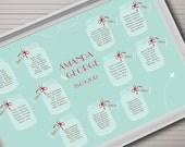 Seating chart printable. Wedding theme Mason jar. Table chart DIY.