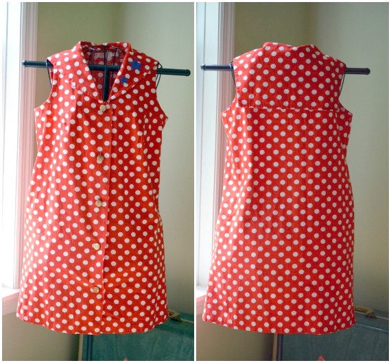 Vintage Red and White Polka Dot Nautical Sailor Collar Dress   - 1980s