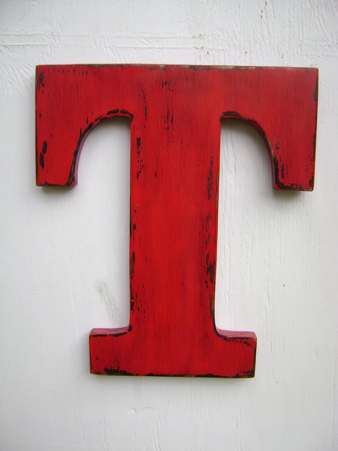 wedding decor rustic wall hanging initals Letter T, Hanging Wood Letters,Nursery Letters,12" tall wooden letter,painted True Red
