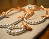 2 Bella Sets: Beautiful White Pearl with Pink Ribbon Necklace and Matching Bracelet