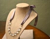 Cinderella: Crystal Necklace with Ribbon Tie - Perfect Bridal Necklace - Gray Ribbon