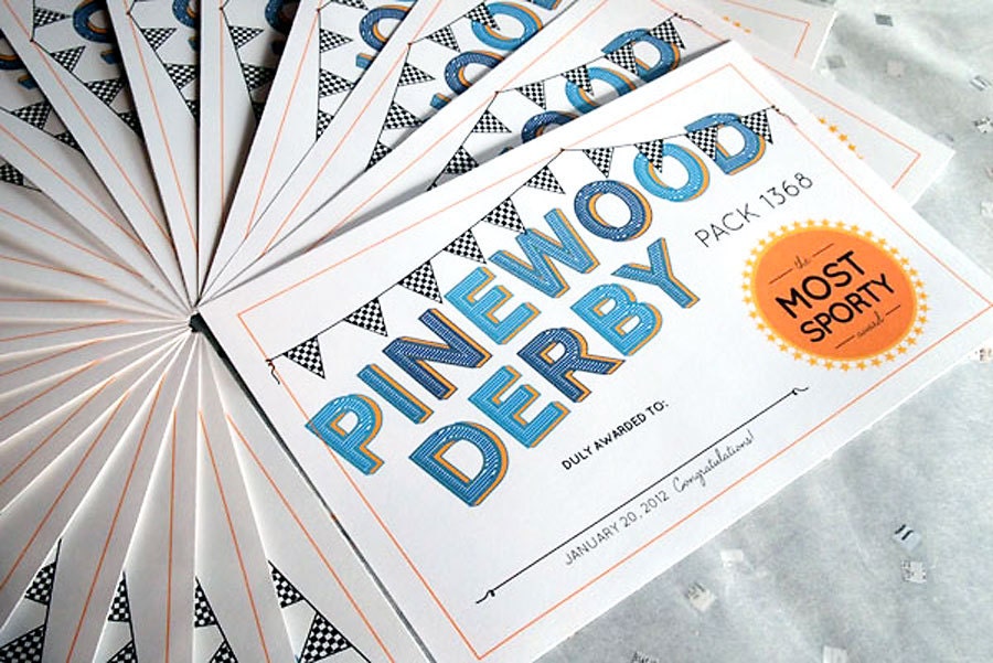 Custom Pinewood Derby Printable Certificates