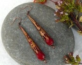 Earrings Gothic Copper Red Crystal Free Worldwide Shipping