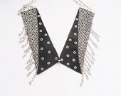 Peter Pan Collar Necklace-Embroidered With Black and Silver Chain-Col Claudine - aynurdereli