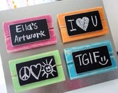 Mini Frame Chalkboard Magnets - Distressed Wood - Set of 4 - Summer Colors - Pink, Orange, Green, Blue