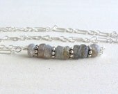 Labradorite Bar Necklace Sterling Silver Gray Jewelry Bali Beads