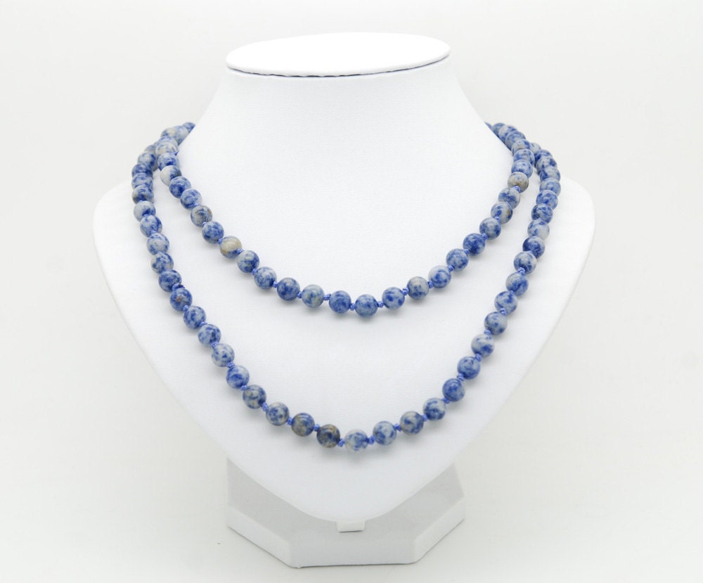 Handmade navy genuine stone beads genuine lapis lazuli (stonework), necklace, the length is 110cm, the diametre of beads 7mm, free shipping