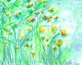 Original paintings Modern wall art. small painting flowers. watercolor, indian  ink. Size: 6 X 4.4 inch  - 15 x 11 cm..