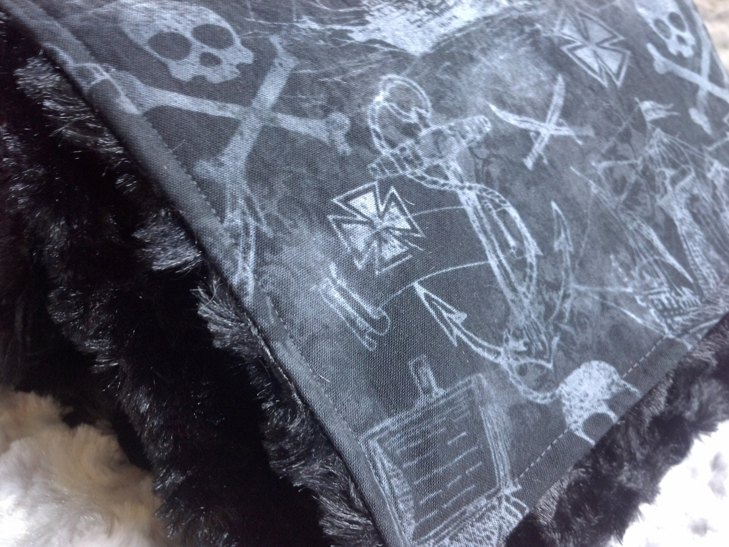 Pirates Life For Me Cross Bones Black and Gray TODDLER Blanket  - Ready To Ship