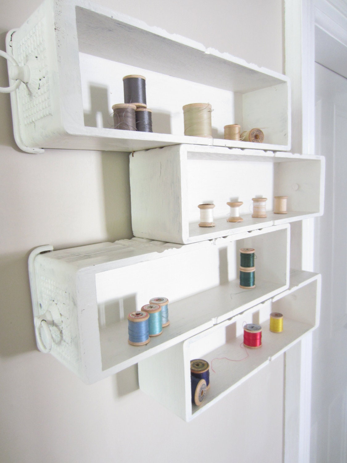 Vintage Antique sewing drawers repurposed into display shelf  Shabby cottage style