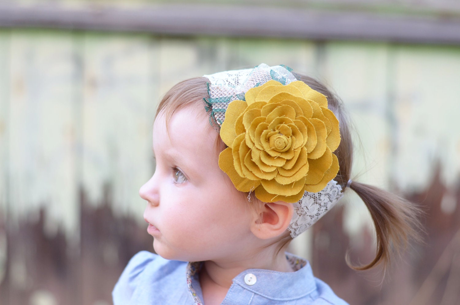Wedding Hair Piece- Flower Girl Bow-Mustard Yellow Fabric Flower Hair Accessory-Girls Hair Bows-Headband-Birthday Bow- Oversized Flower