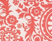 Single 18 x 18 Pillow Cover: Suzani Coral and White Fabric Throw Pillow Accent Pillow