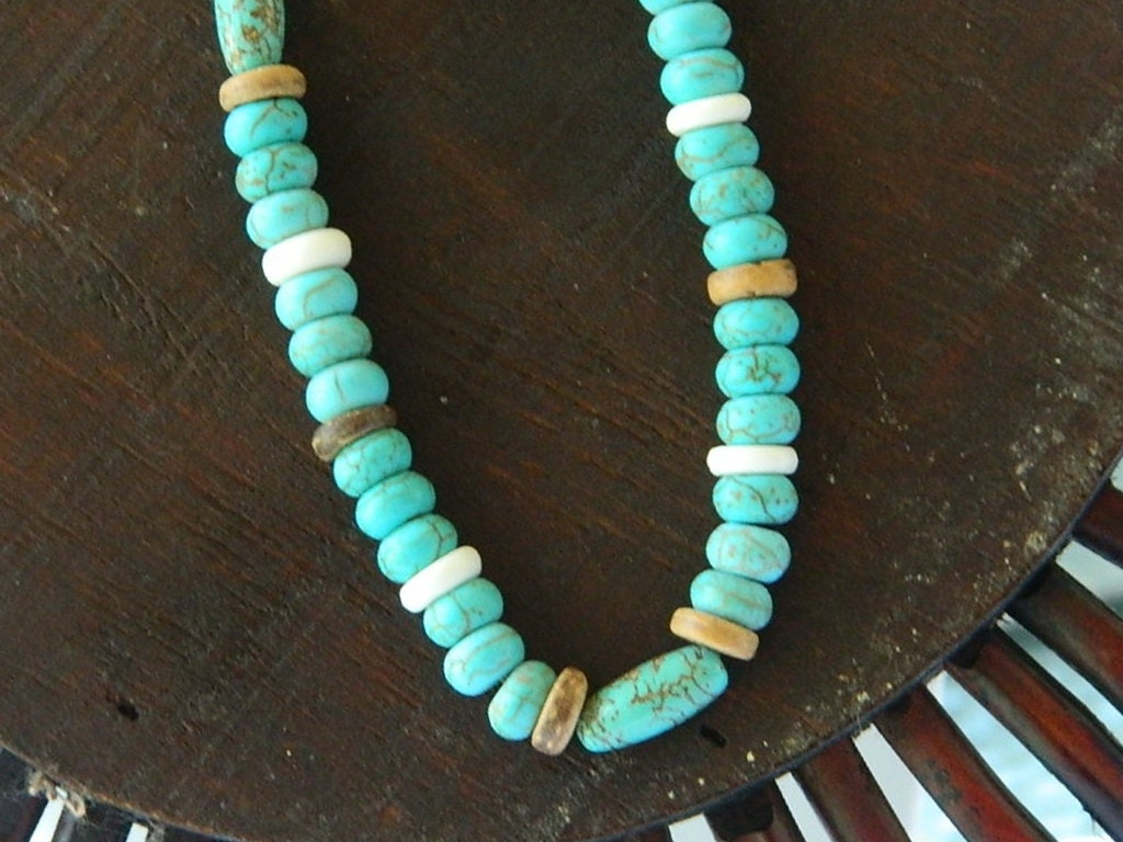 Beaded turquoise necklace surfer, beach,summer