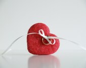 Red Ring Pillow, Needle Felted Wool Heart for your Country Wedding, Woodland, Barn Wedding Valentines Day Gift