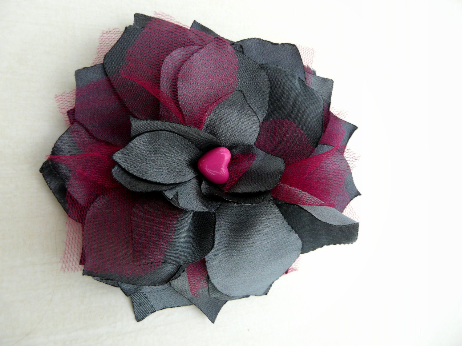 Gray Hair Fascinator, Gray Satin Flower, Gray and Pink Hair Flower, Prom Hair Accessory