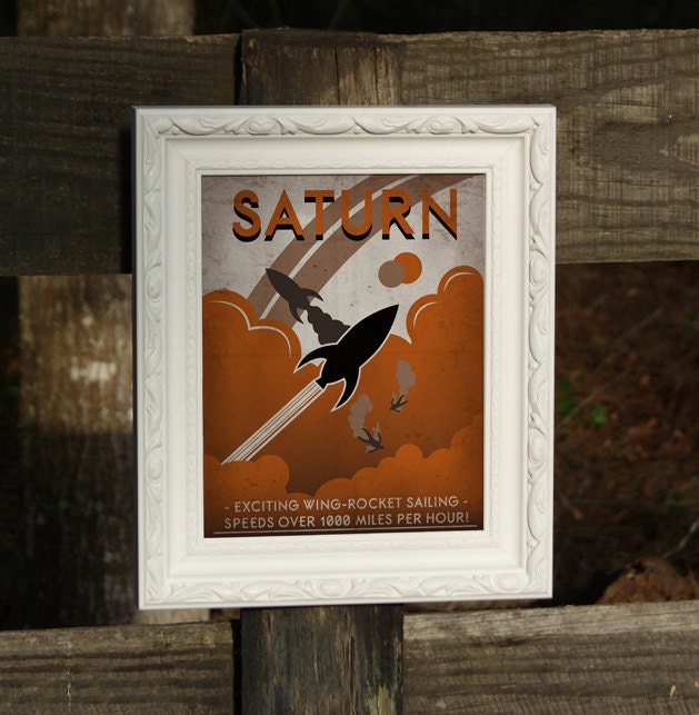 Retro Sci-fi Saturn Travel Poster  - 8x10 Print