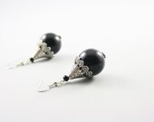Black Earrings -Jet Black Pearl -Big Earrings