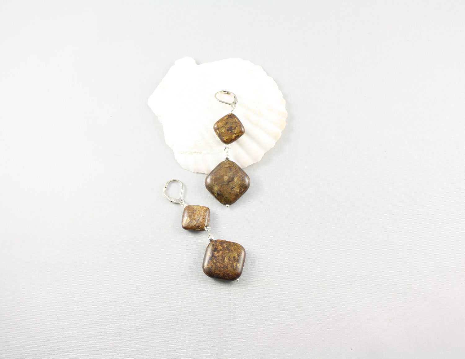 Bronzite Gemstone Earrings -Diamond Shaped Dangle
