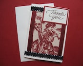 Red Toile Fabric French Country Thank You Card, 3 1/2 x 4 7/8