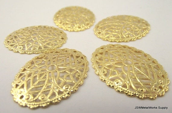 Gold Plated Filigree Domed Oval, 29.5x23mm, 10 Pieces