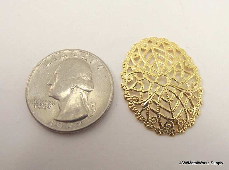 Gold Plated Filigree Domed Oval, 29.5x23mm, 10 Pieces