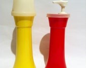 Vintage Tupperare ketchup and mustard dispenser.  Red and yellow.