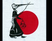 FISH WOMAN and SUN Screenprint Art Print On Fabric Back Patch Printmaking Sew On Patch Art Patch