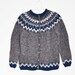 Grey blue traditional Icelandic Lopapeysa with shoulder pattern woolen adult (S)sweater hand knitted out of pure Icelandic lambs wool