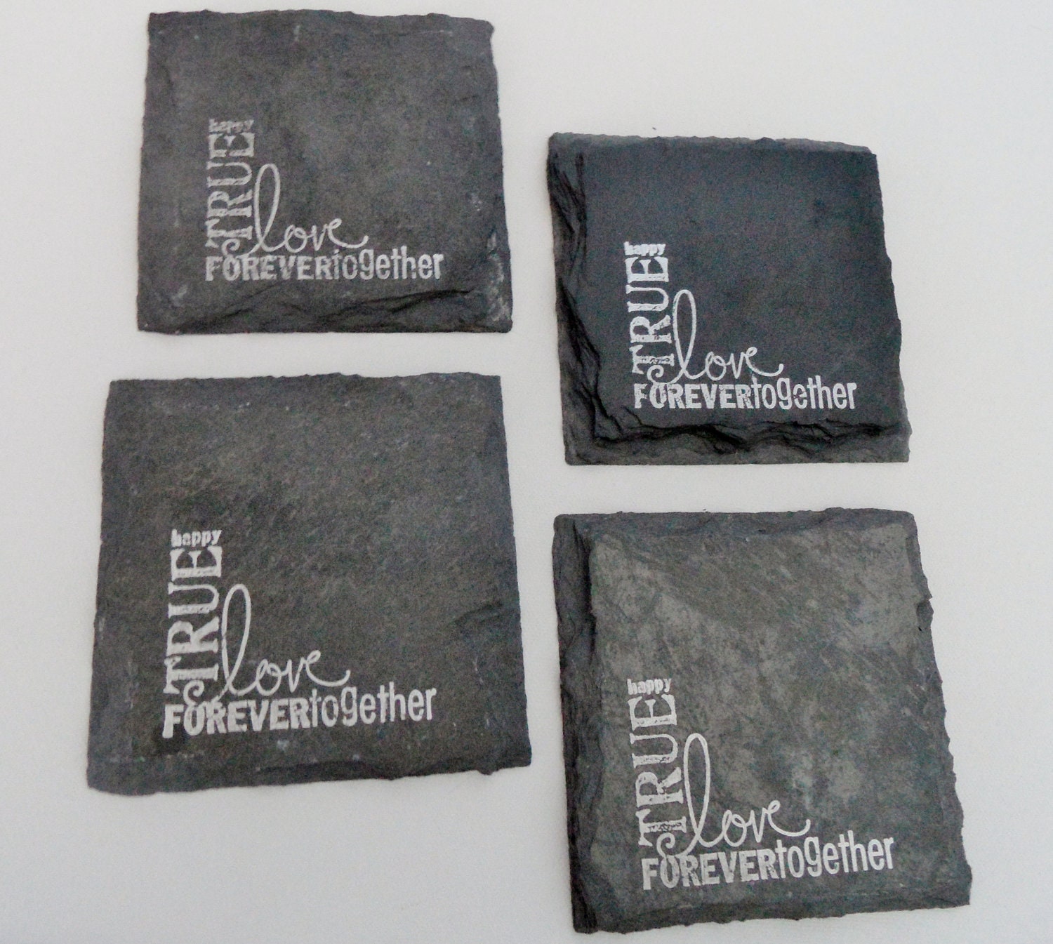 True Love, Forever Together Slate Coasters (Set of 4) Wedding, Engagement, Anniversary