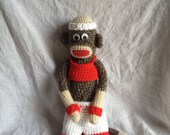 Crocheted Sock Monkey with Running/Exercise Outfit: shorts, sports bra, and sweat bands