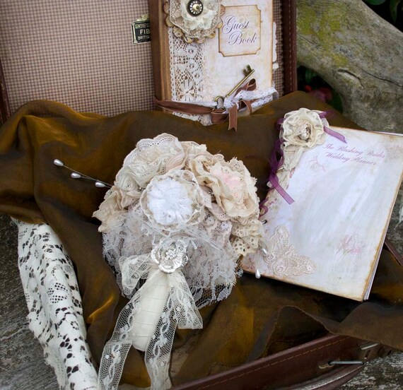 Handmade Vintage Lace Bridal Bouquet. Ivory and cream lace flowers