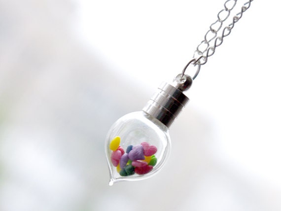 Cute Heart  Pendant - Colorful Tiny Hearts in a Bottle Necklace