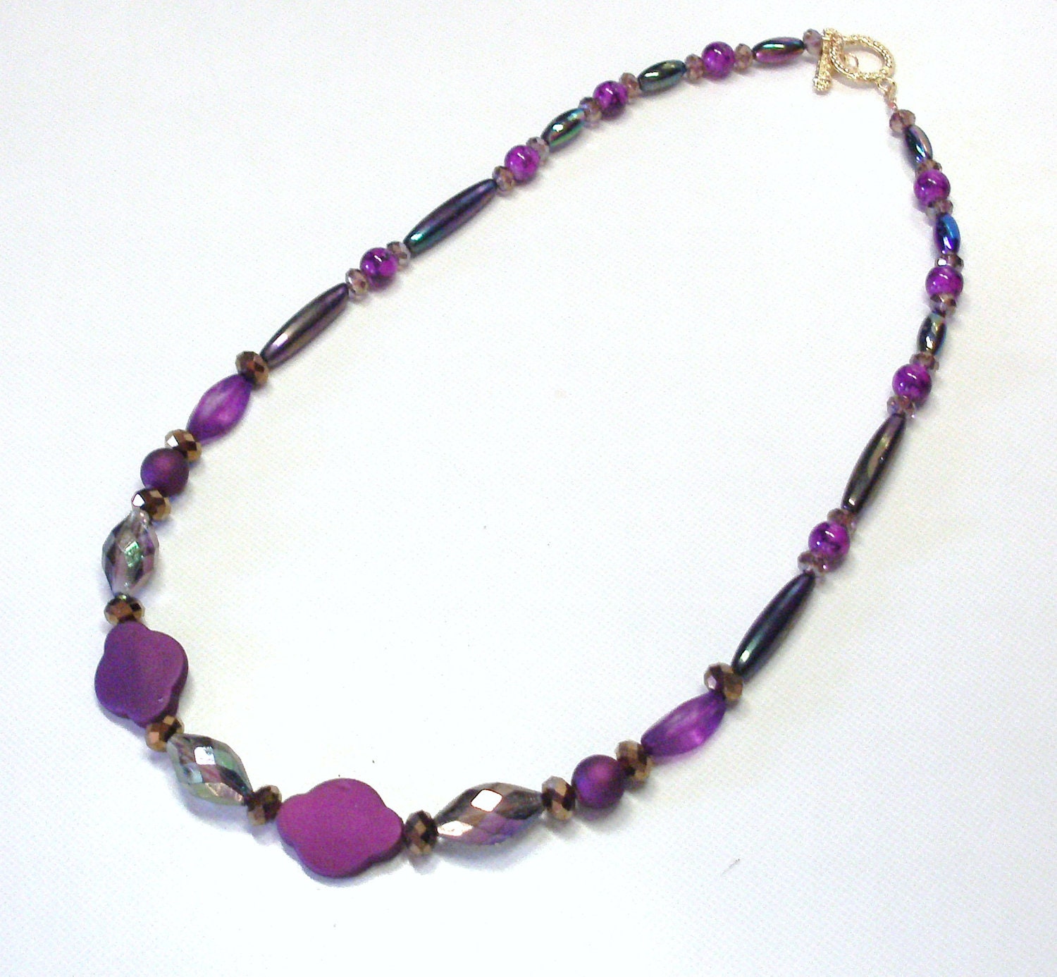 Handmade Beaded Necklace in Purples and Plums