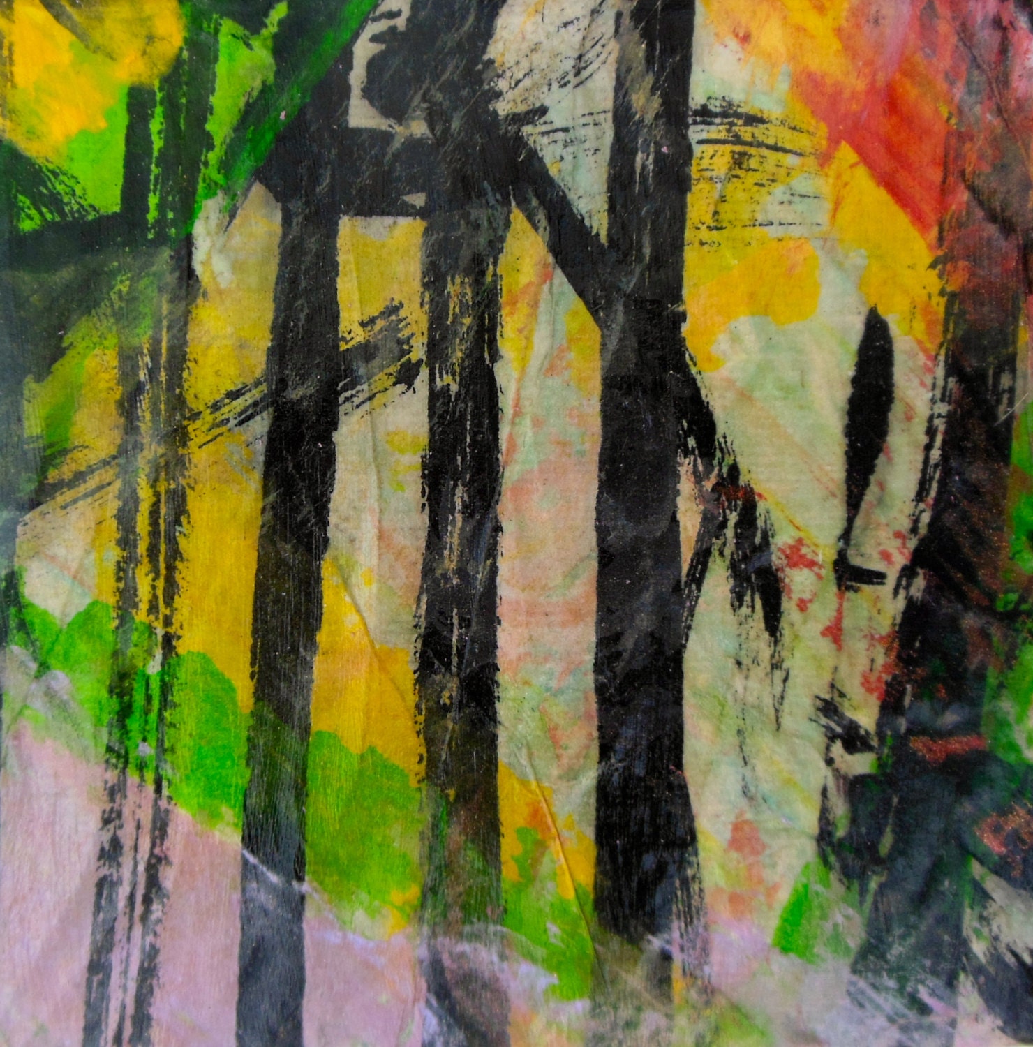 Asian Infusion original watercolor mounted on Porcelain Tile  4.25"x 4.25" by New York artist Joan Reese