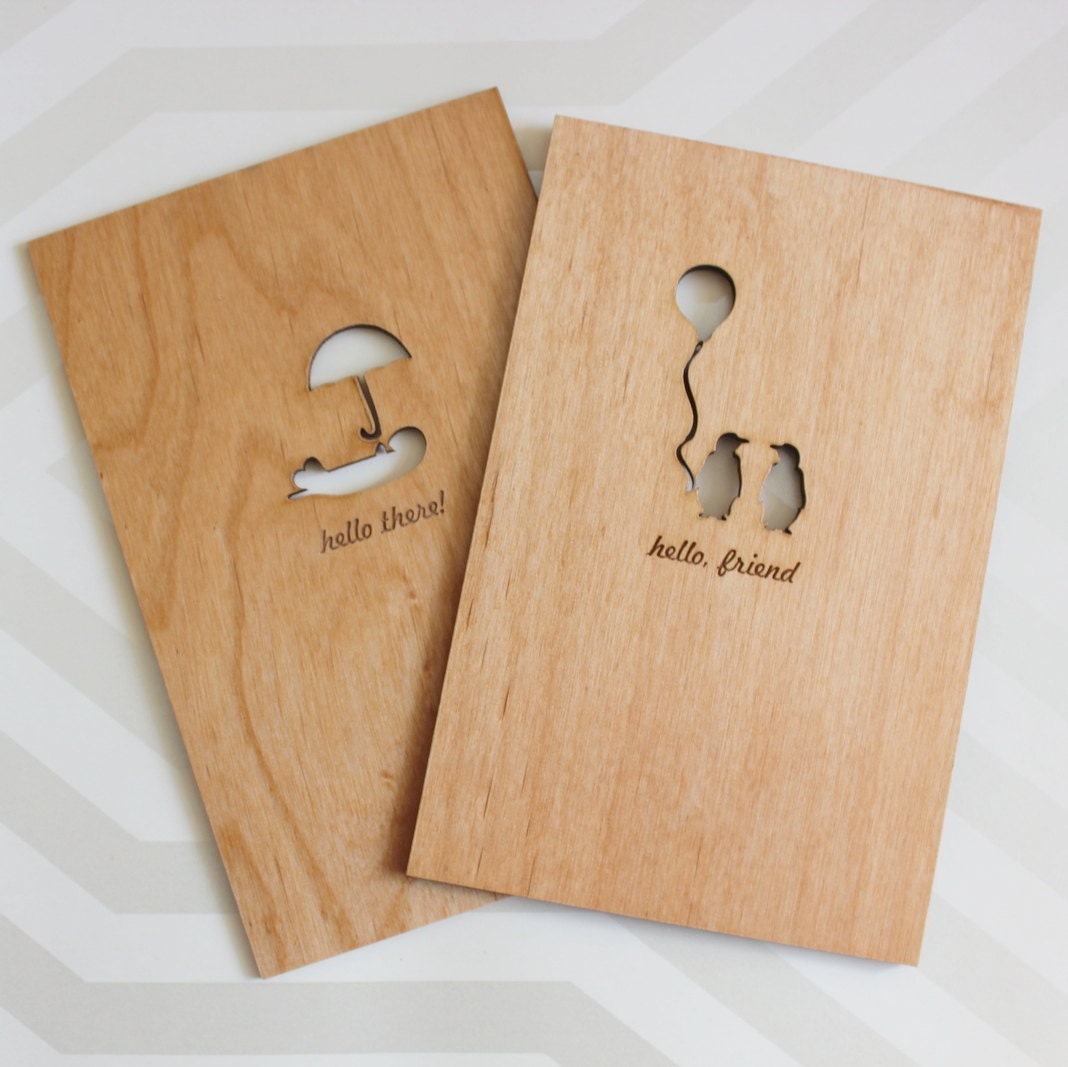 Penguin "Hello Friend" Wood Card