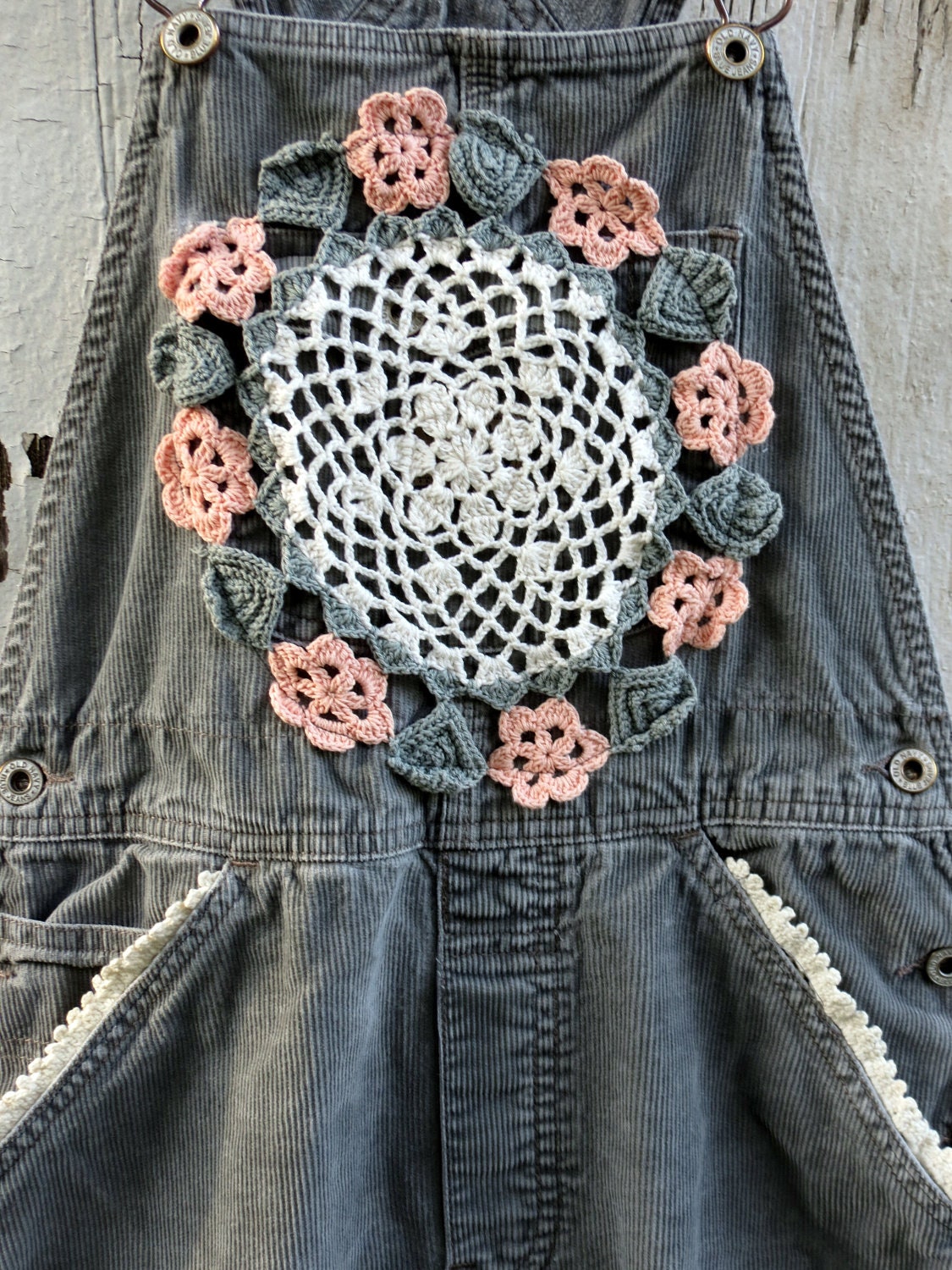 Sweetly Overhauled Overalls/ upcycled romantic grey bib cords/ eco friendly boho chic bibs