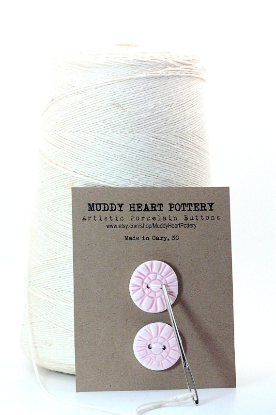 Pink Stripes Porcelain Buttons 2 MEDIUM Sized Perfect For Your Knitting or Sewing Projects READY To SHIP