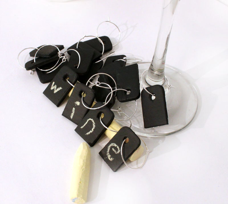 Wedding Drink Tags, Chalkboard Personalized Wine Glass Charms, Stemware Tags for Wedding Decor Favors