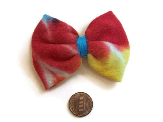 Tie Dye Hair Bow, Upcycled Fabric, Tye Dye bows, Rainbow Bows, Christmas gifts, stocking stuffers, Repurposed Fabric, Tie Dye Accessories